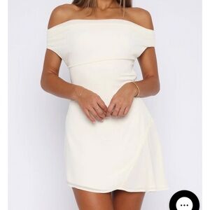 White fox cream off the shoulder dress